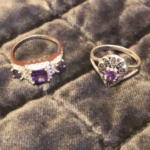 Set of silver and amethyst rings